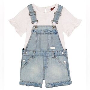 7 for all mankind toddler girl shortalls with pink shirt
